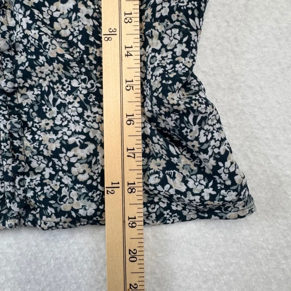 Abercrombie Fitch Floral Puff Sleeve Tie Back Blouse Top Womens M Emerald Green